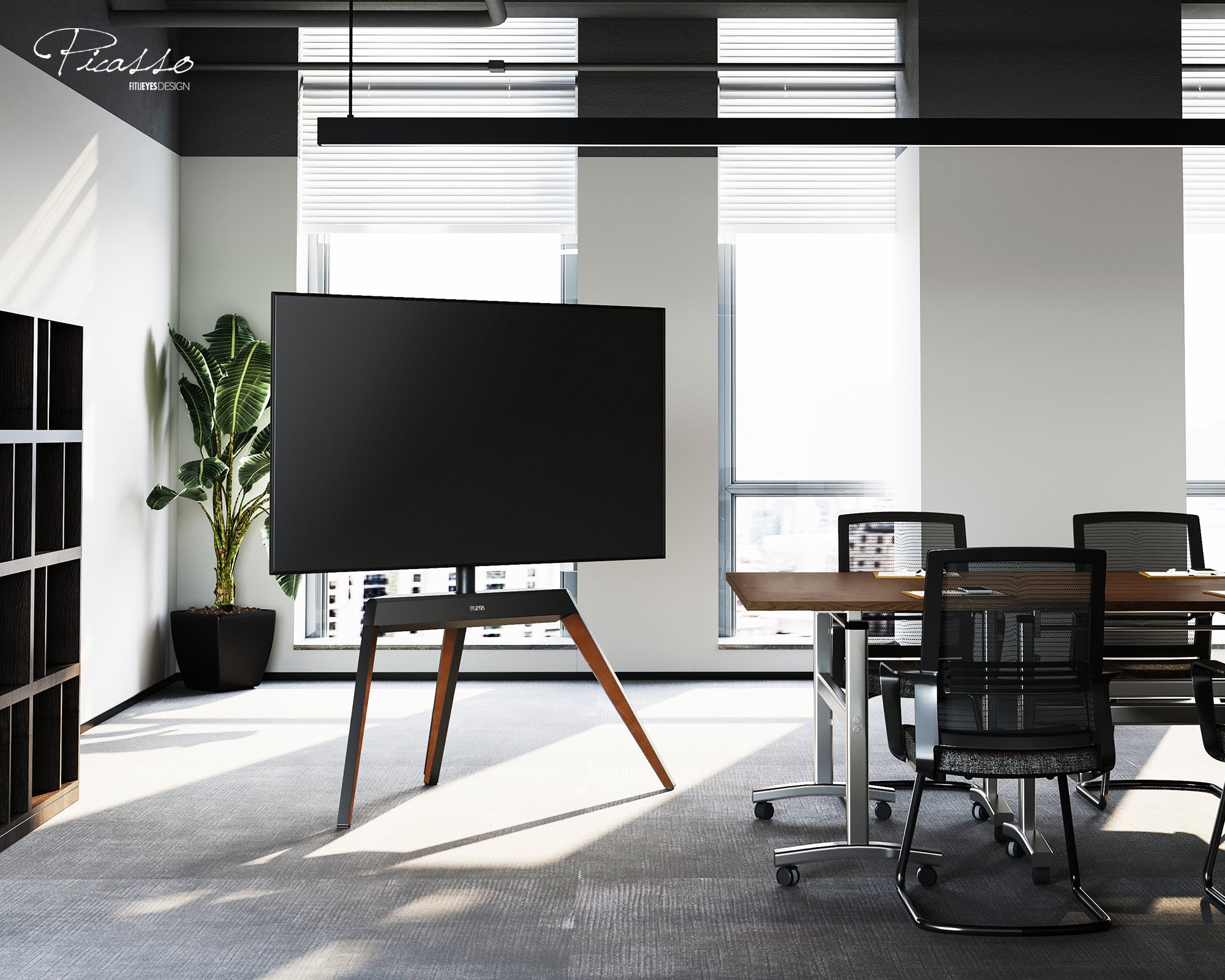 tripod tv stand at work space
