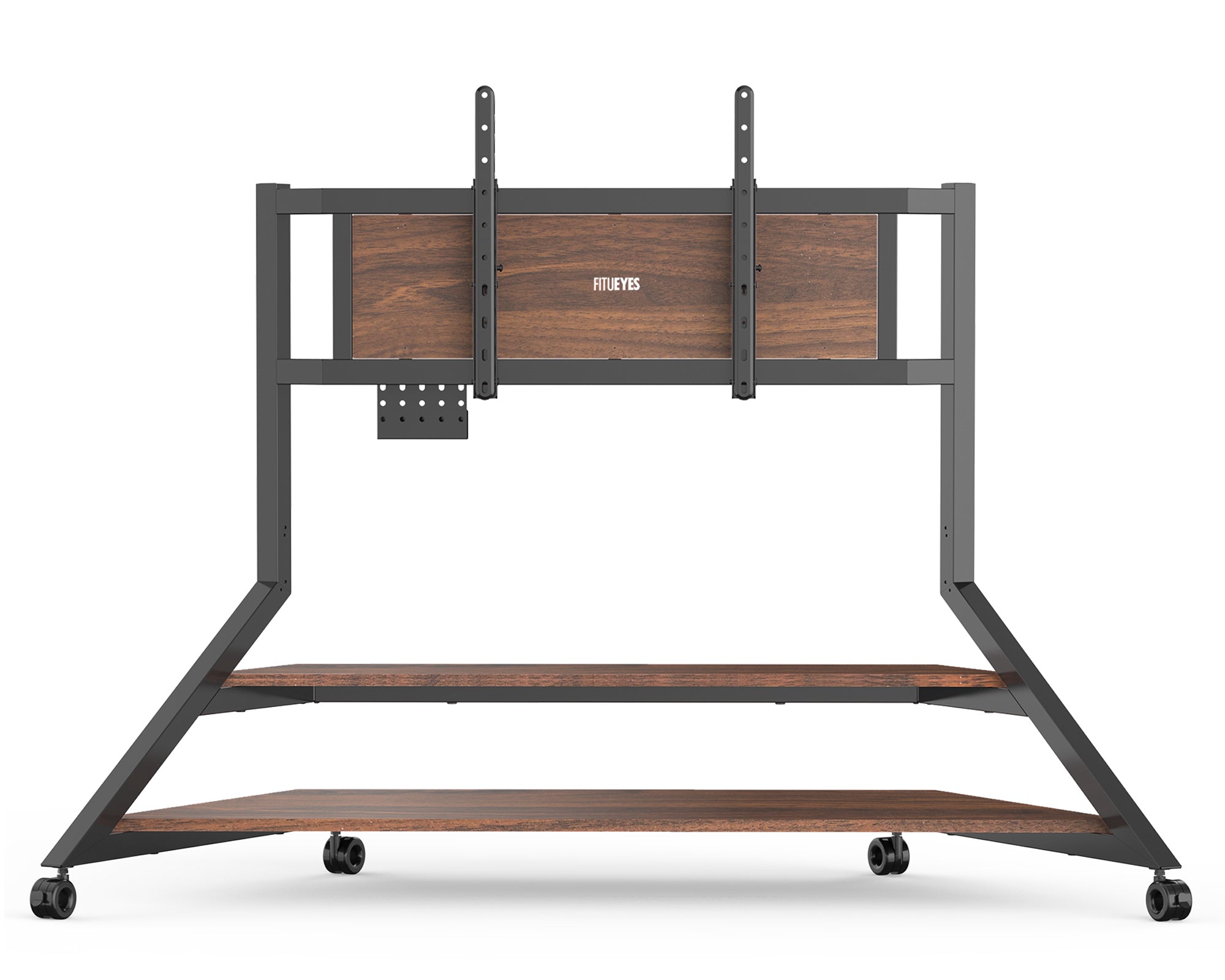 eiffel v2 ft100 rolling floor TV stand in
walnut with sturdy base, compatible with 75-100 inch TVs.