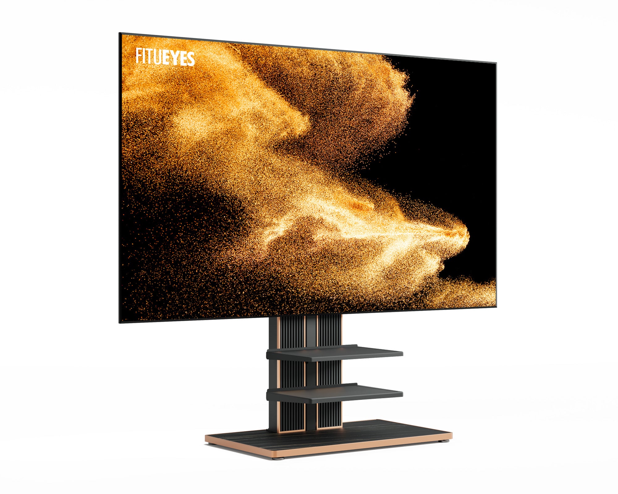 black tv stand with plate shelves FITUEYES Cantor 100 inch