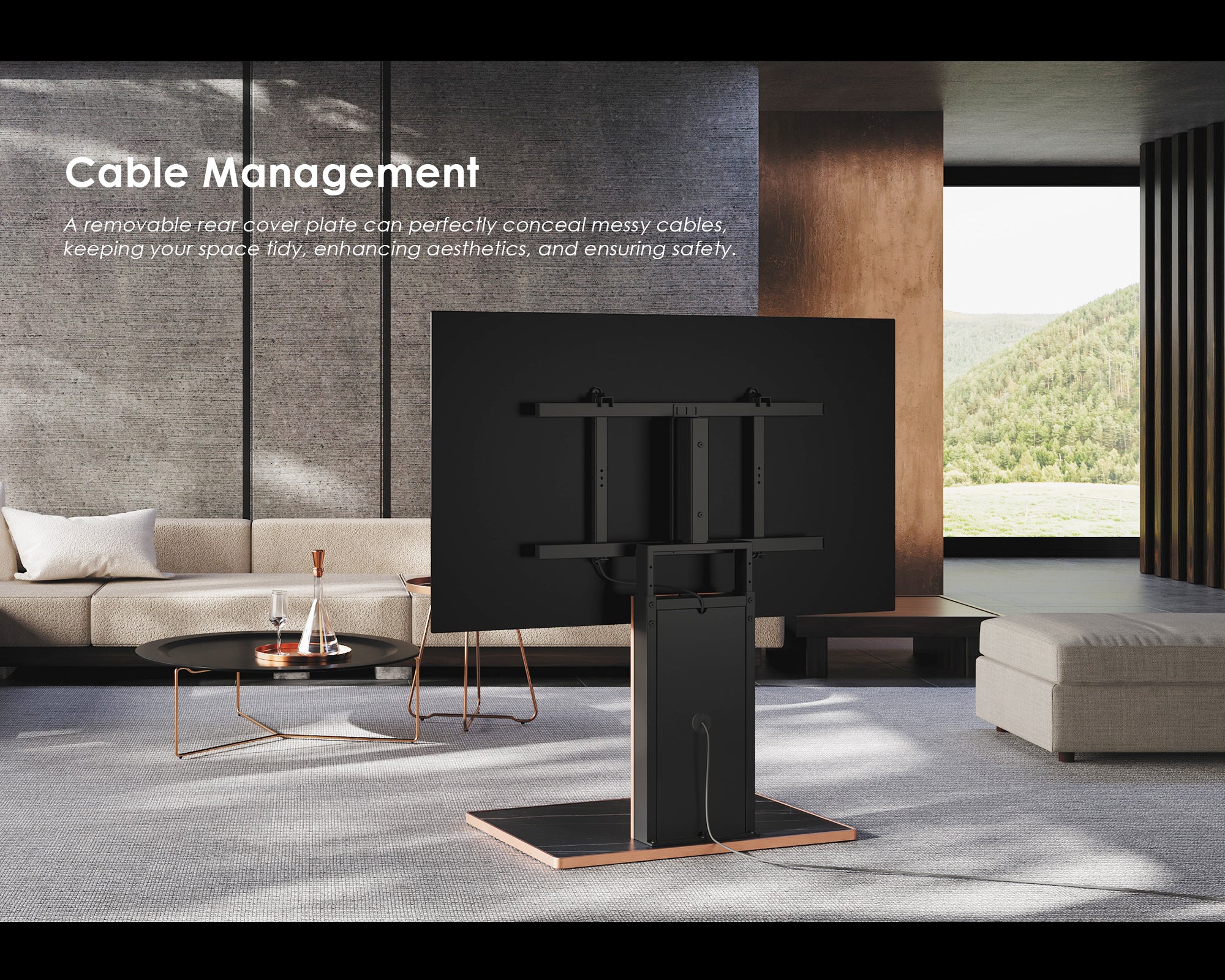 black television stand with cable management luxury cantor series