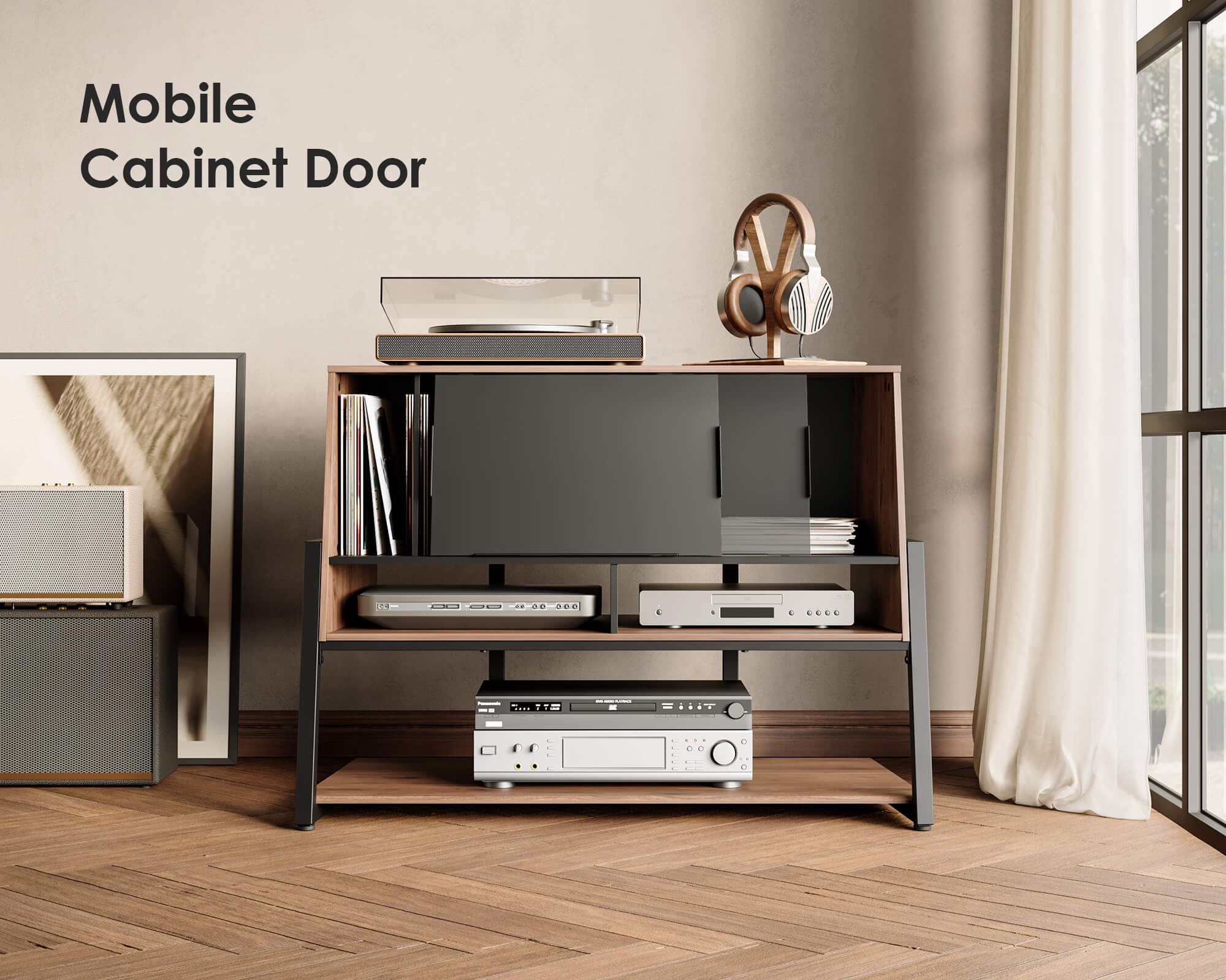 Audio Stand in walnut with removable cabinet door