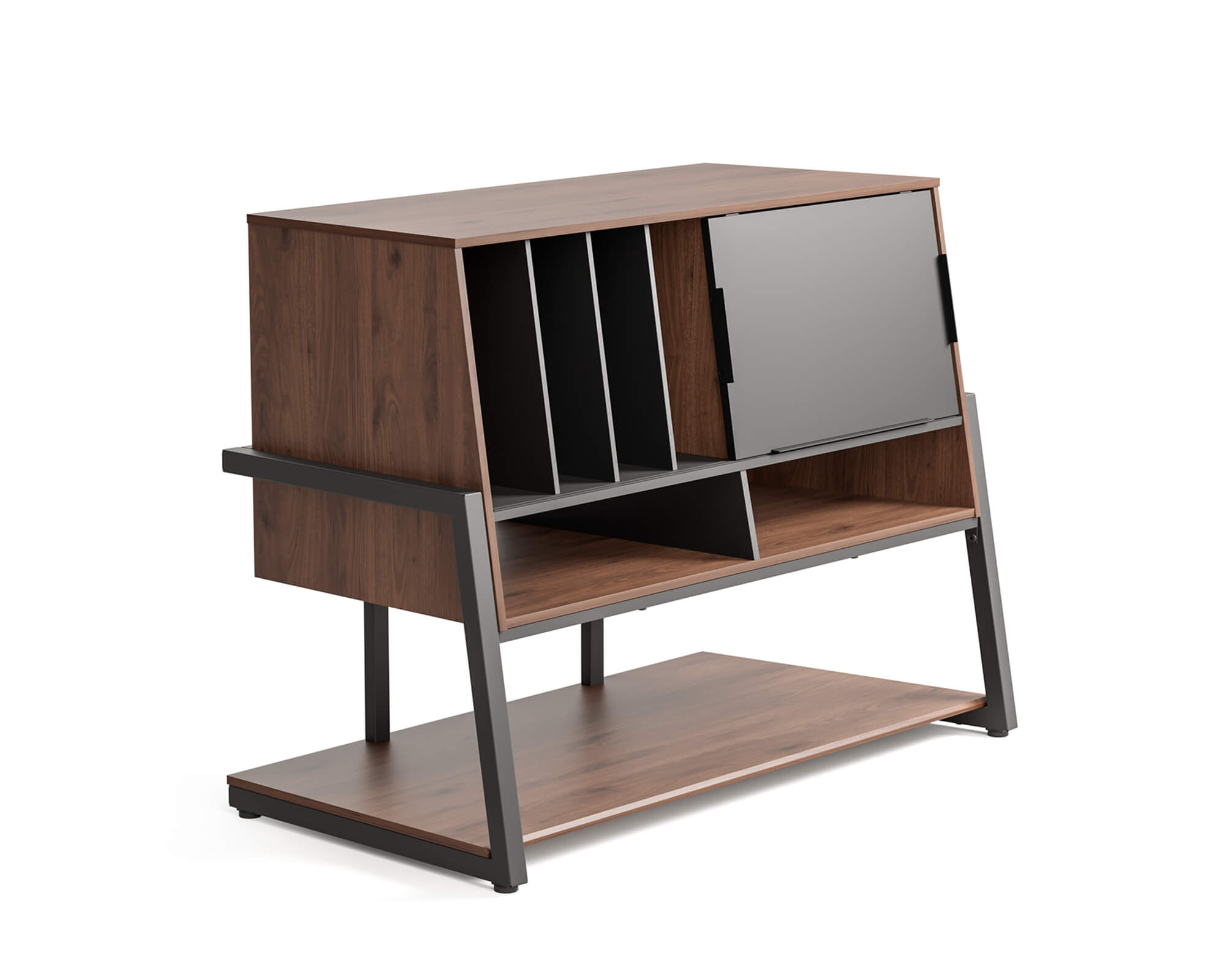 HiFi stand in walnut with large storage space and removable cabinet door