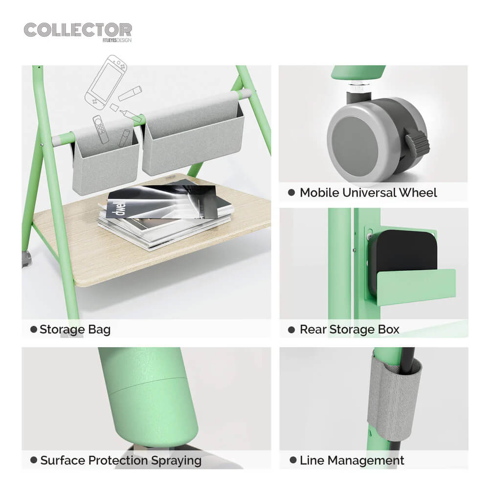 cable management tv stand with storage bag in green