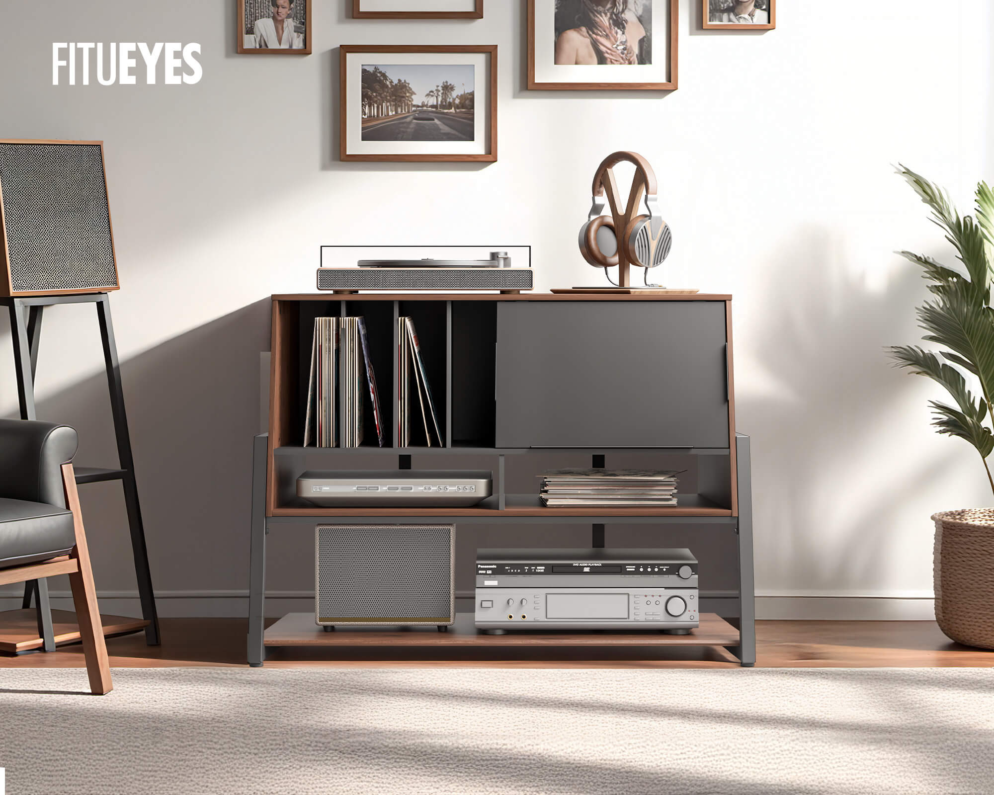 walnut HiFi stand with large storage