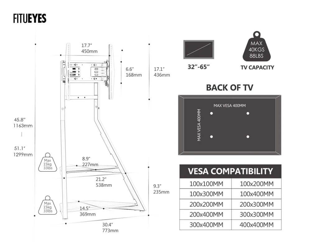 Dimension of 32-65 inches tv stand