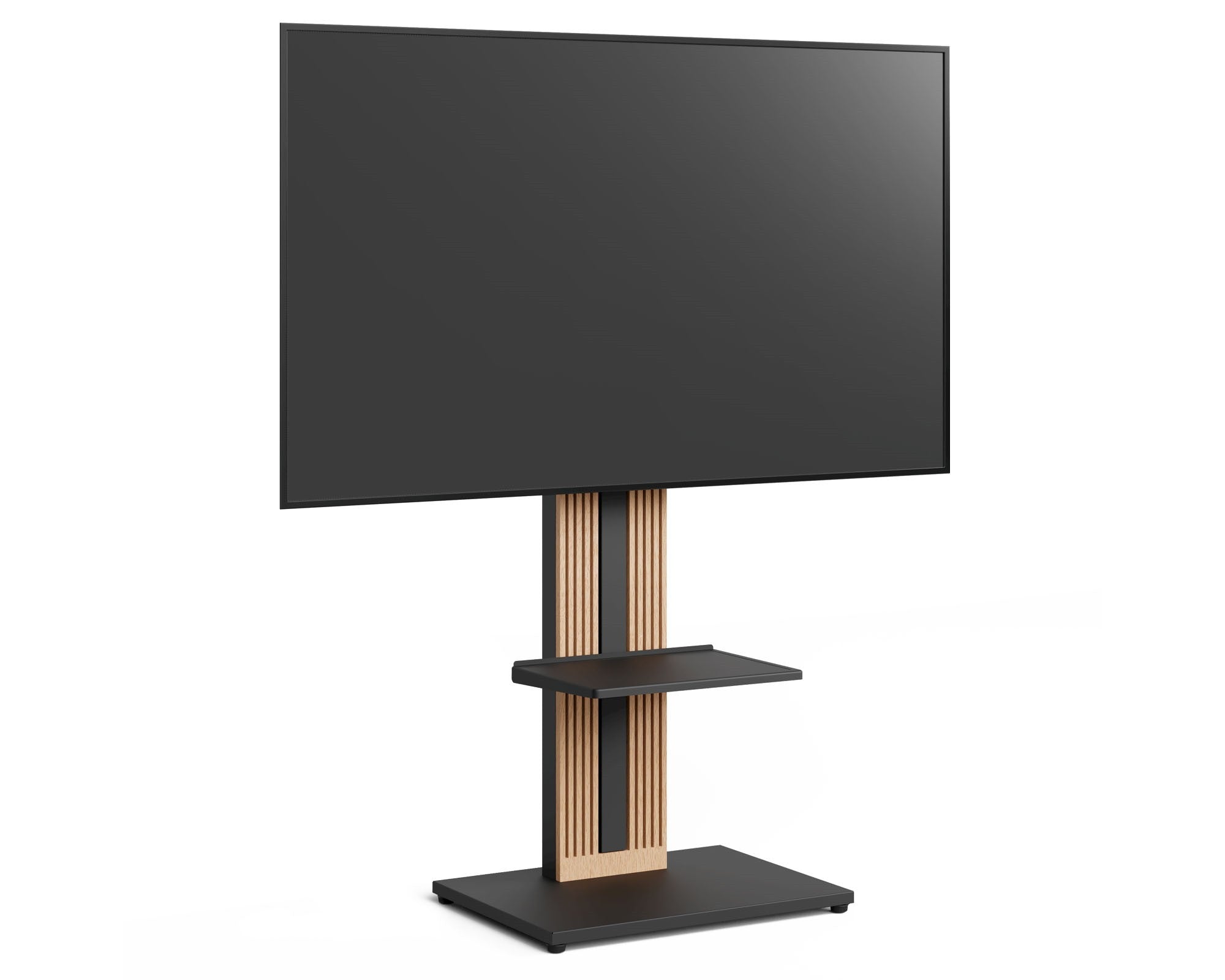 black floor TV stand with plate shelf FITUEYES ZEN FT65