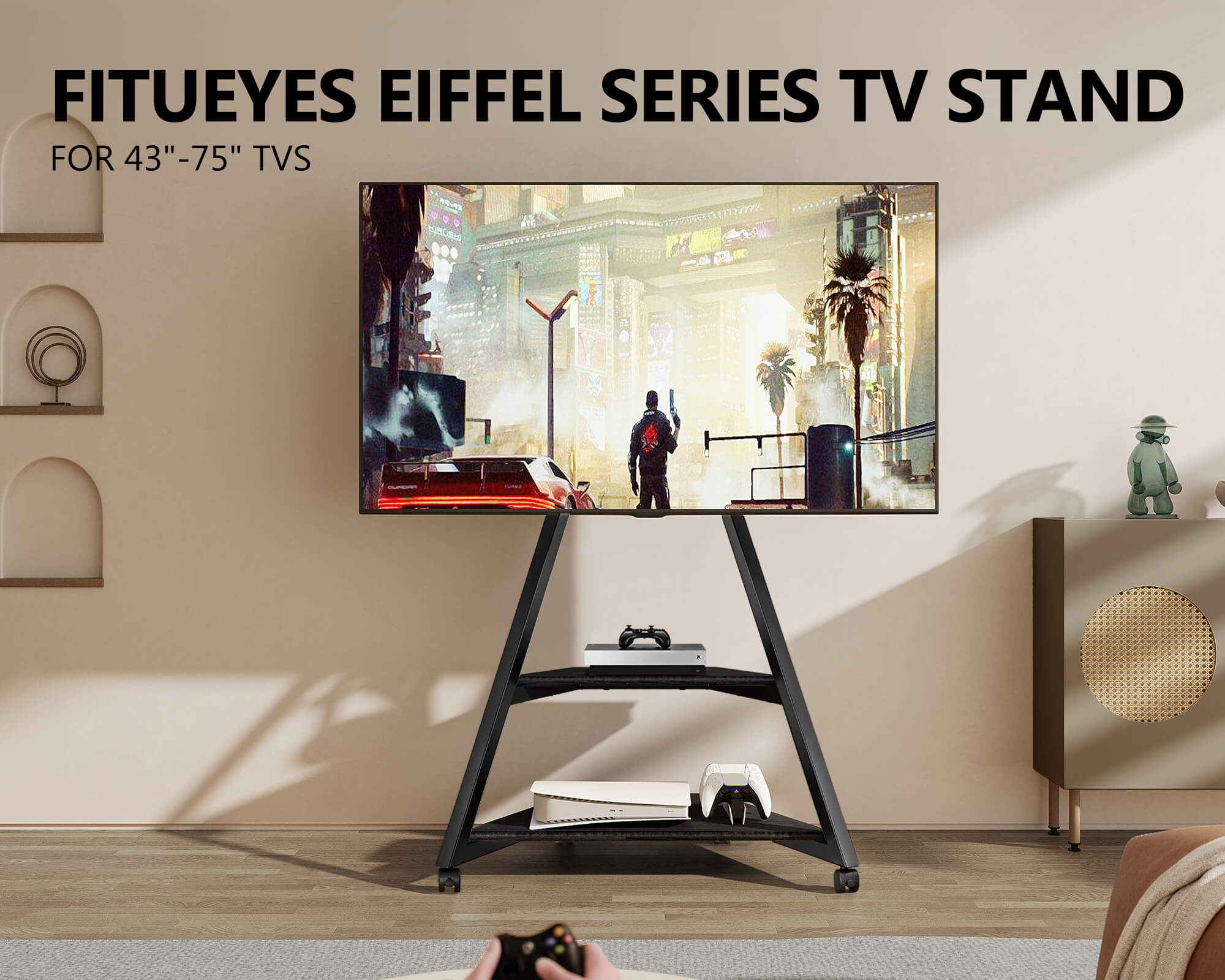 Universal TV stand in black for 43-75 inch TVs