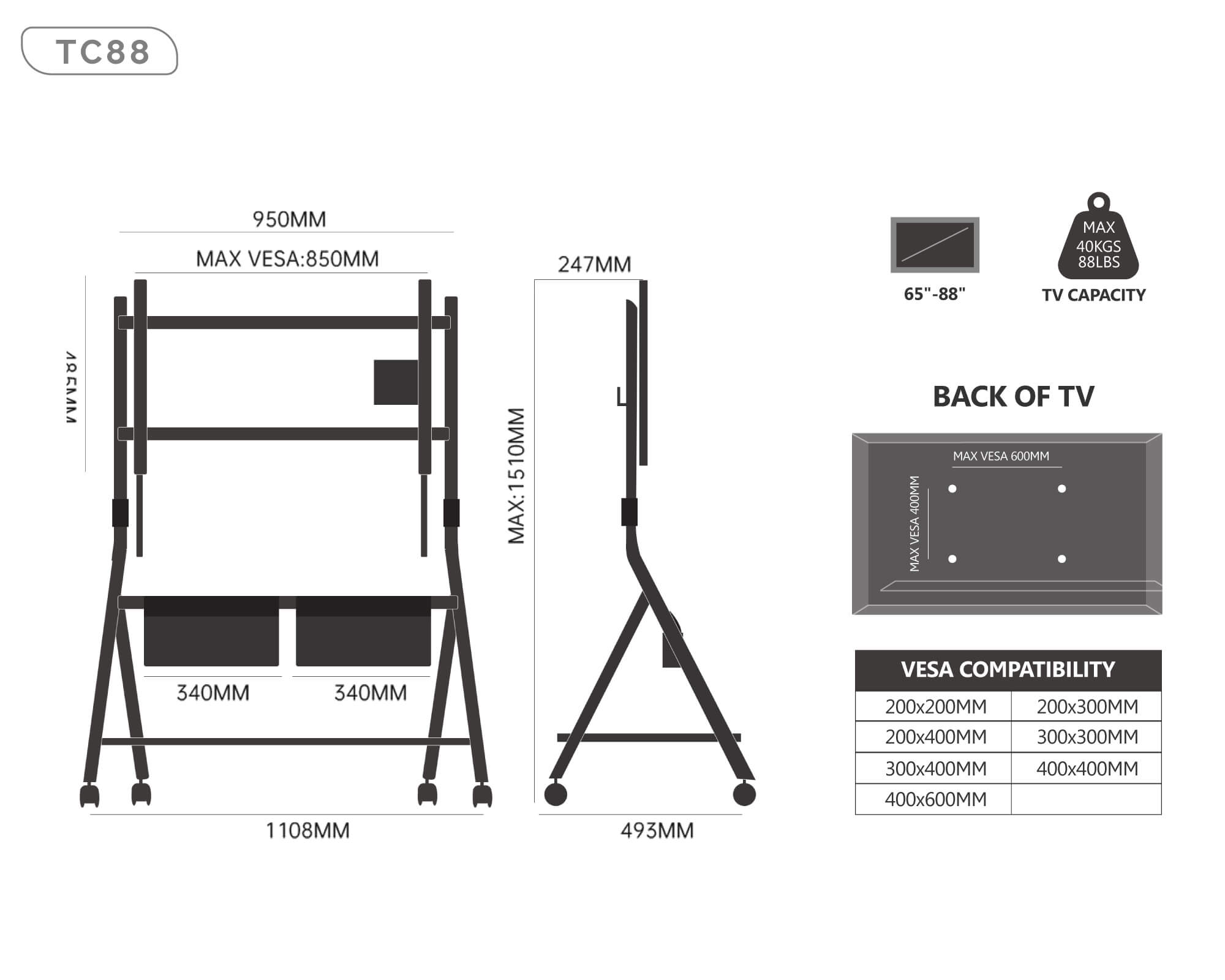 Collector TC88 Floor TV Stand Portable Storage
