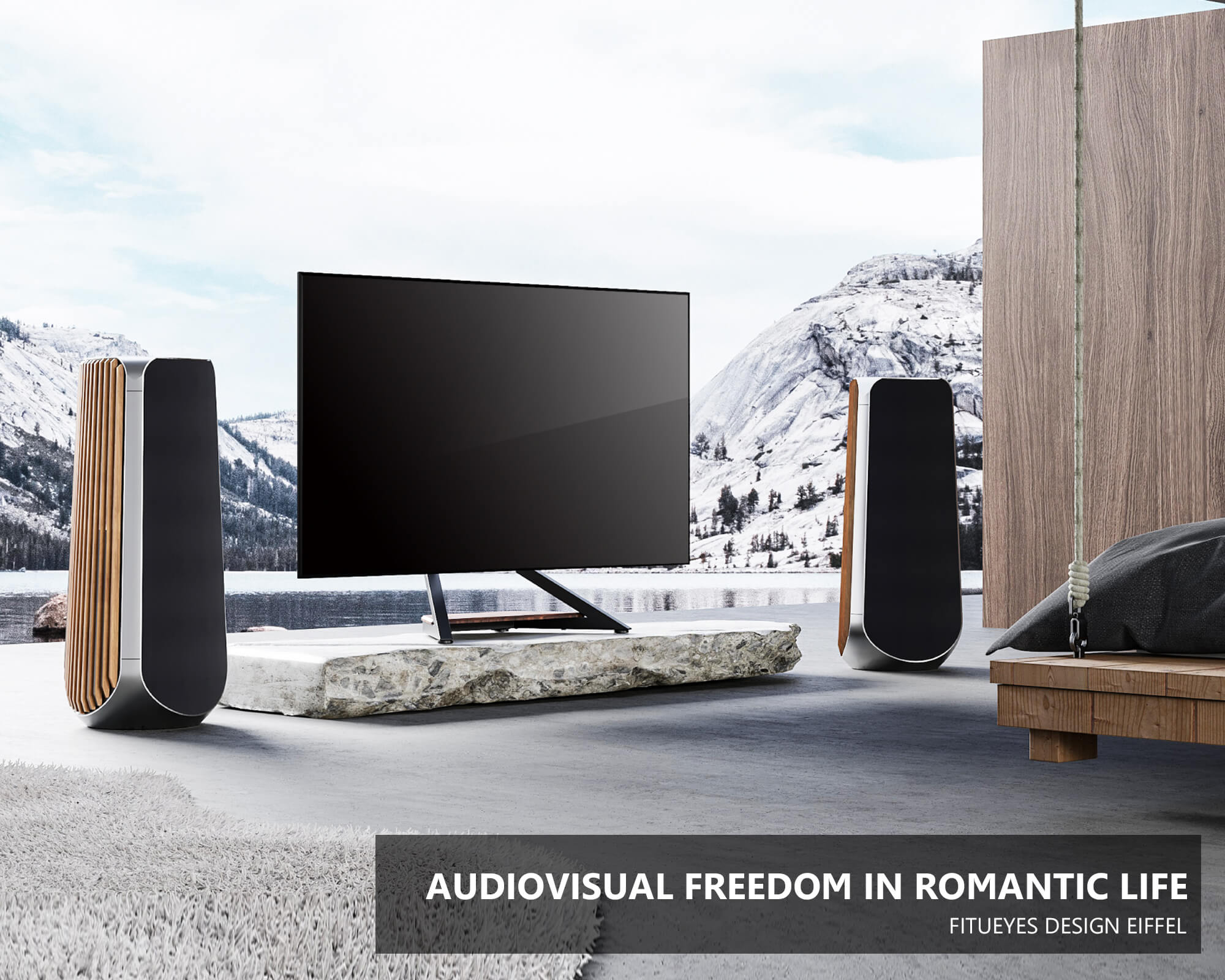 Romantic design TV tabletop stand for 55-85 inch televisions.