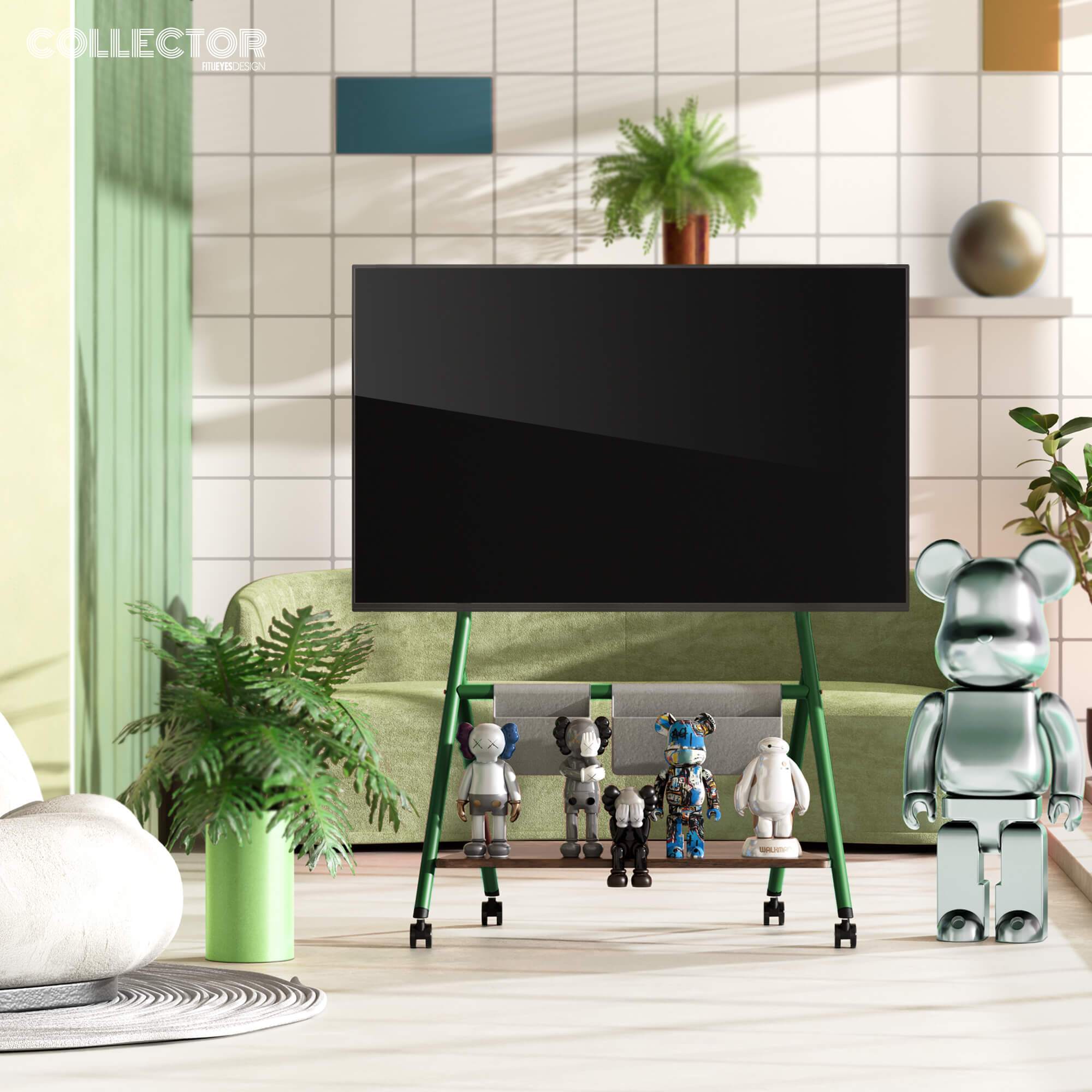 rolling tv stand with storage bag FITUEYES Collector Green Pine-78 inch television