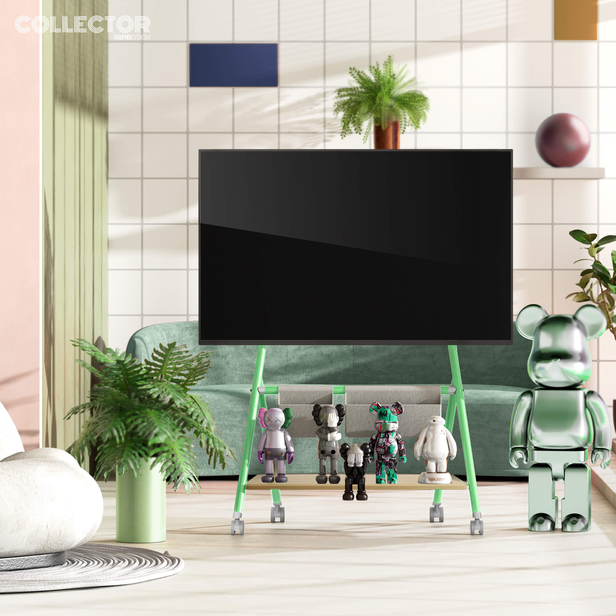 green tv stand with wheels FITUEYES Collector 78 inch tv