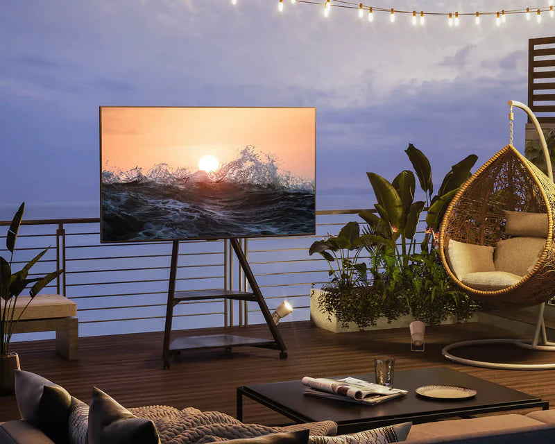 Outdoor party black portable tv stand with wheels