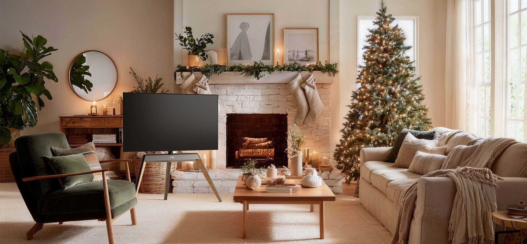 Christmas Floor-standing TV Stand for Fireplace Area